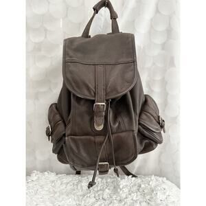Vintage Leather Drawstring Backpack Brown Distressed Genuine Cowhide Unisex